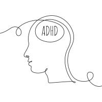 A line drawing of a head with ADHD written inside