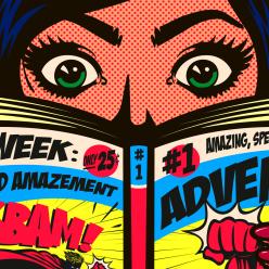 Pop art of person reading comic book