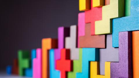 Stacks of geometric blocks that look like Tetris